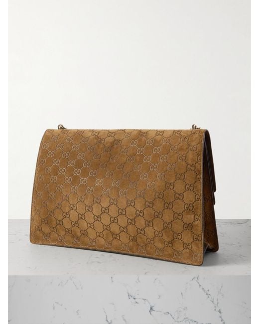 Gucci Brown Dionysus Debossed Suede Shoulder Bag