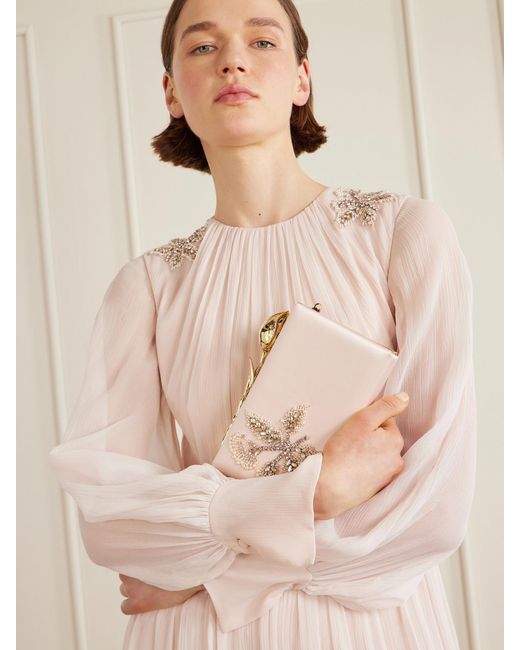 Erdem Pink Bloom Crystal-Embellished Satin Clutch