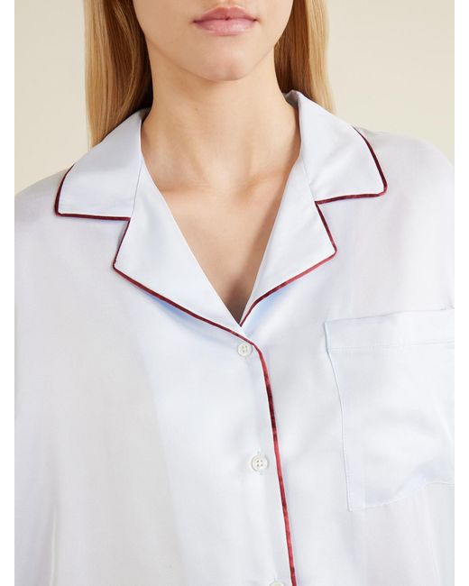 Comme Si Blue Piped Silk-Twill Pajama Set