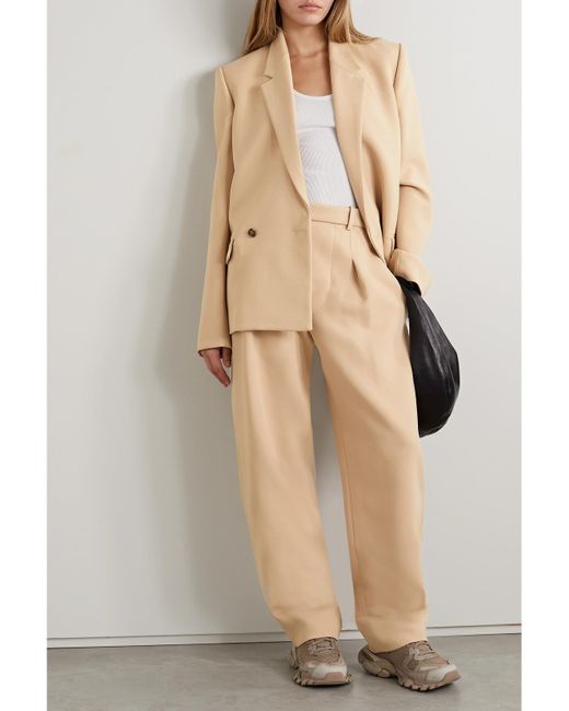Wardrobe NYC Natural Hailey Bieber Pleated Wool Wide-Leg Pants