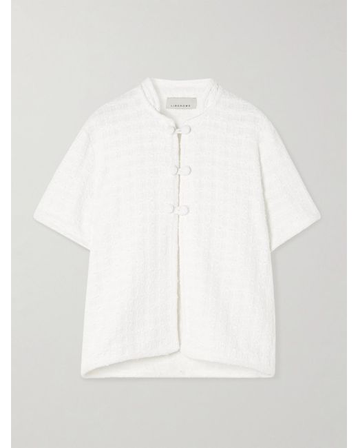 LIBEROWE White Hetty Checked Cotton-Blend Bouclé-Tweed Shirt