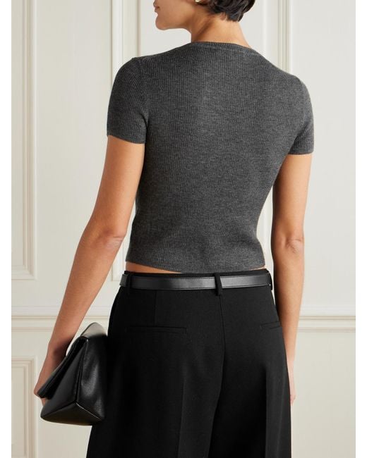 ÉTERNE Black Baby Tee Cropped Ribbed Cashmere T-Shirt
