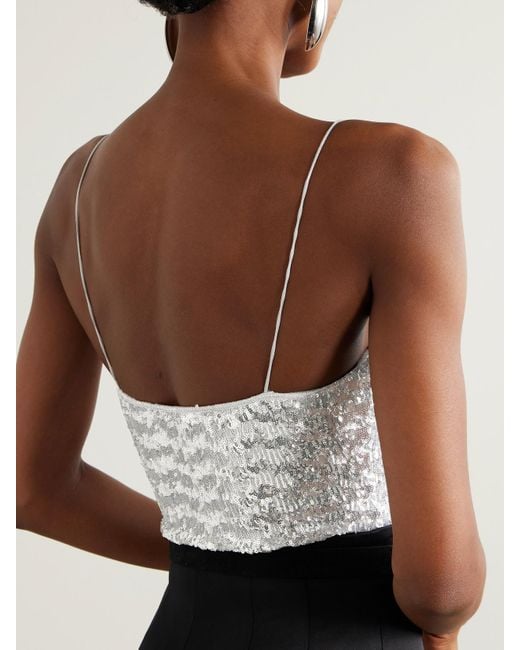 Oseree White Sequined Jersey Balconette Bodysuit