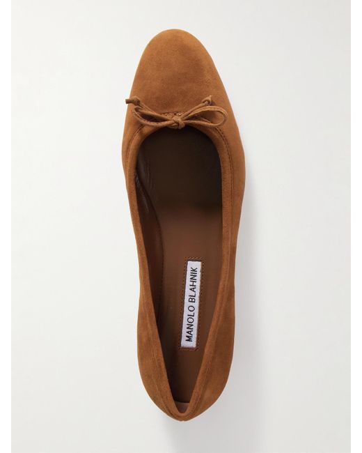 Manolo Blahnik Brown Veralli Bow-Detailed Suede Ballet Flats