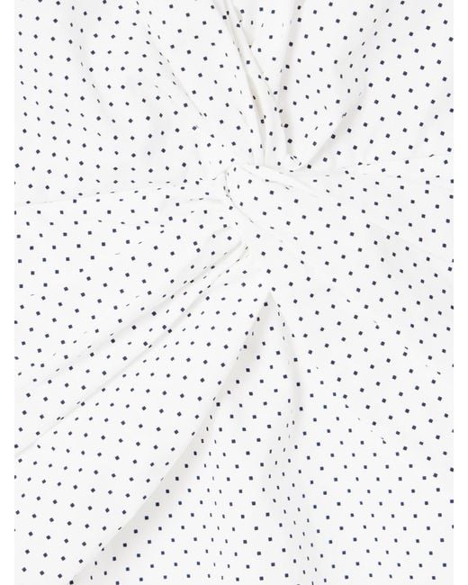 Alessandra Rich White Twist-Front Gathered Printed Cotton-Poplin Midi Dress