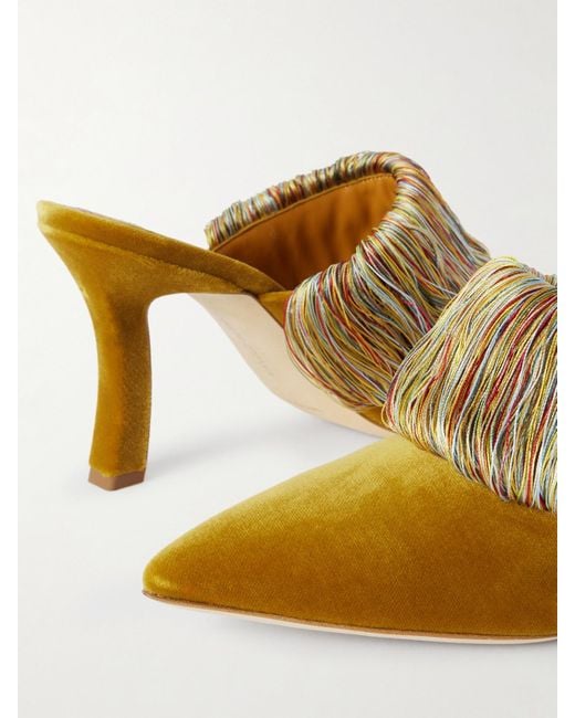 Manolo Blahnik Natural Caldean 90 Mules Aus Samt Mit Fransen