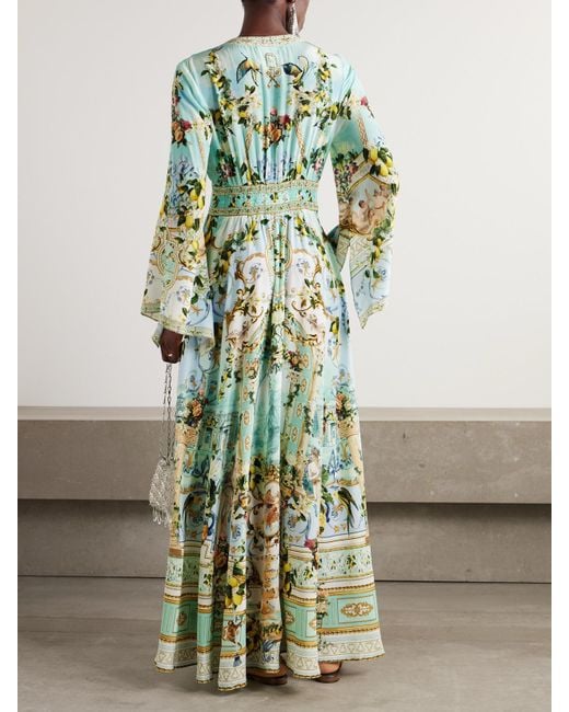 Camilla Green The Lotus Crystal-Embellished Printed Silk-Satin Maxi Dress