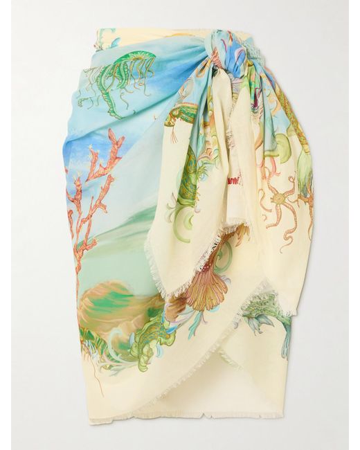 ALÉMAIS Blue Emerald Cove Frayed Organic Cotton-Voile Pareo