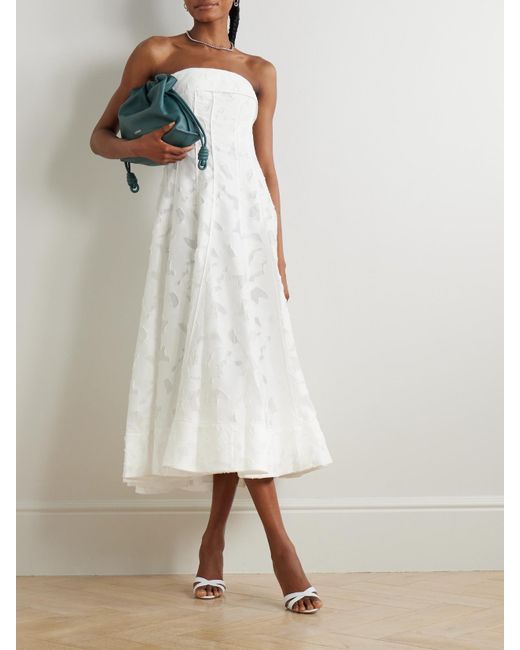 Jonathan Simkhai White Imogen Trägerloses Midikleid Aus Jacquard Mit Fil Coupé