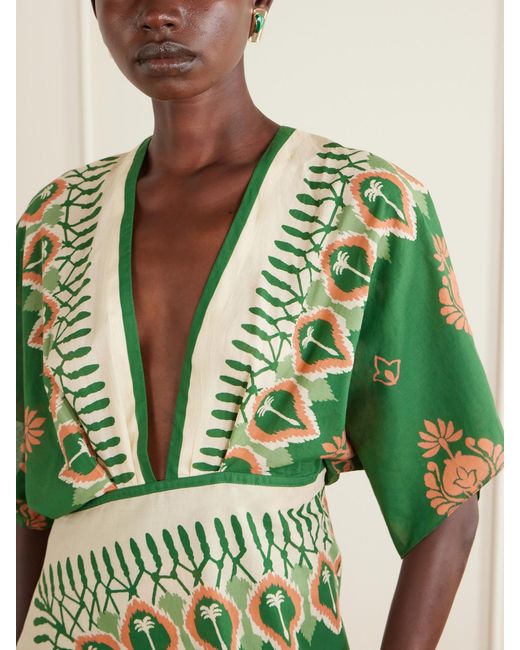 Johanna Ortiz Green Inundada De Color Printed Cotton-Voile Mini Dress