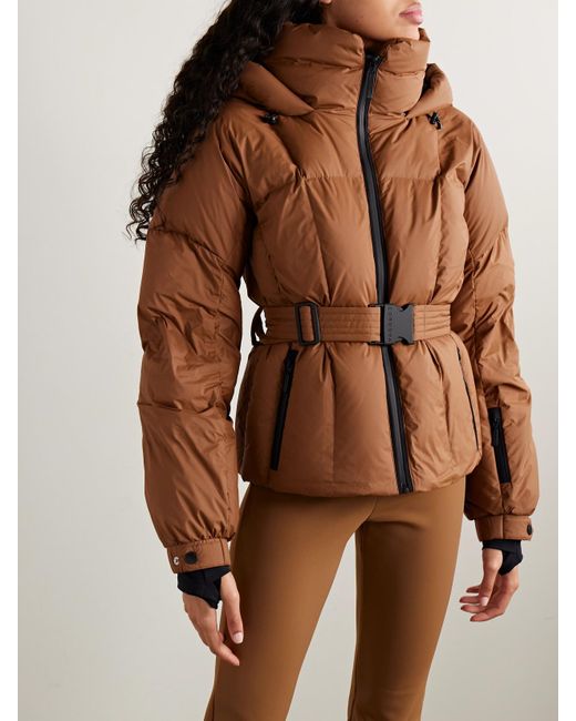 CORDOVA Brown The Monterosa Hooded Belted Quilted Recycled Down Ski Jacket