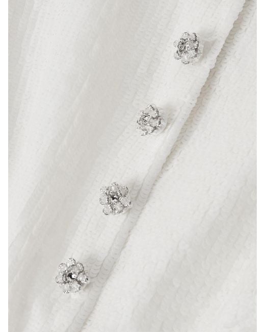 Self-Portrait White Embellished Satin Maxi Dress