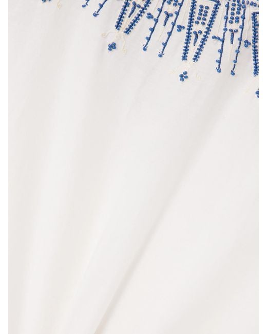 Emporio Sirenuse White Iliza Bluse Aus Einer Baumwoll-Seidenmischung Mit Stickereien Und Zierperlen