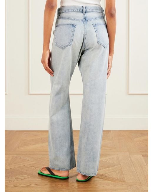 Auralee Blue Distressed Wide-Leg Jeans