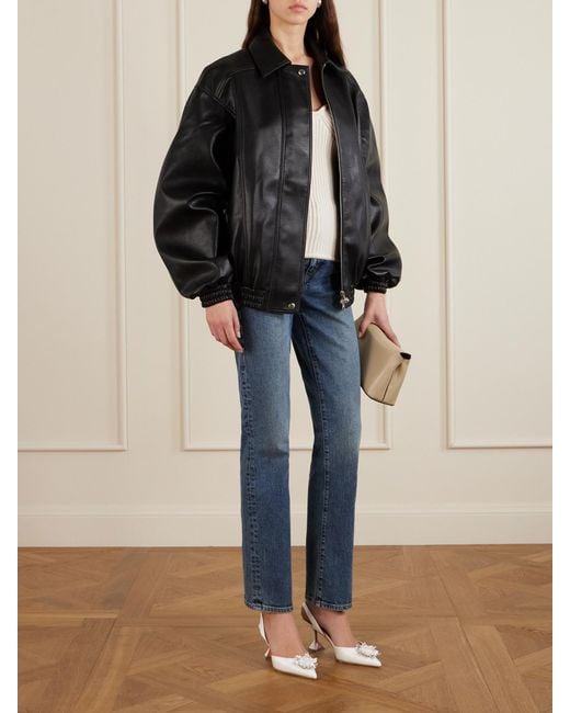 AMINA MUADDI White Begum Swarovski Crystal-Embellished Satin Slingback Pumps