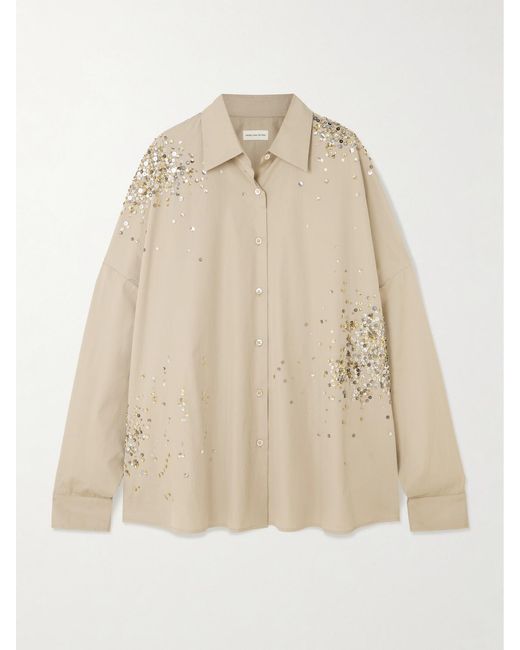 Dries Van Noten Natural Oversized Embellished Cotton Oxford Shirt
