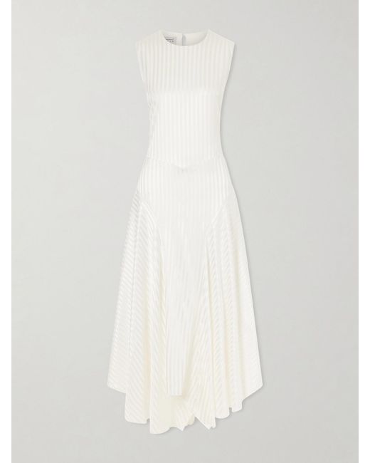 Abadia White Striped Stretch-Silk Satin Maxi Dress