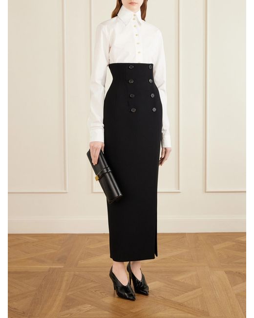 Khaite Blue Luiza Crepe Midi Skirt