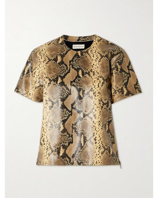 Dries Van Noten Metallic Snake-Effect Leather Top
