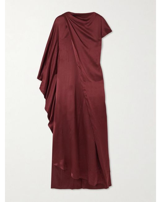 Roksanda Red Hiba Cape-Effect Asymmetric Draped Silk-Satin Dress