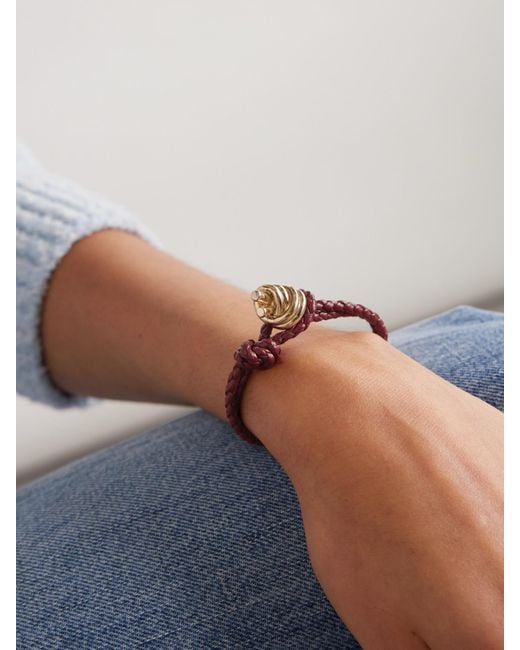 Bottega Veneta Red Intrecciato Leather And-Tone Bracelet