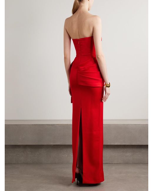 Alex Perry Red Strapless Draped Satin-Crepe Gown
