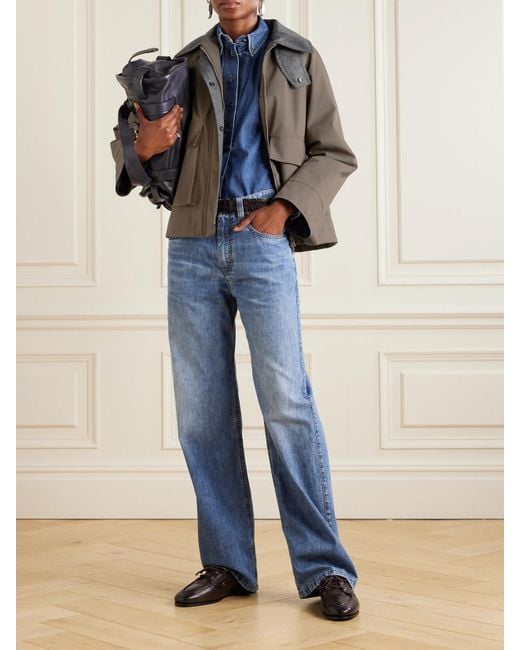 Brunello Cucinelli Gray Wattierte Jacke Aus Einer Baumwollmischung Mit Wollfilzbesätzen Und Zierperlen