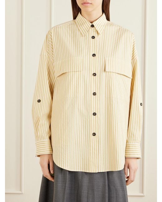 Brunello Cucinelli Natural Striped Printed Cotton-Blend Shirt