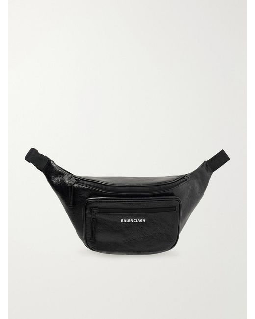 Balenciaga Black Crinkled Glossed-Leather Belt Bag