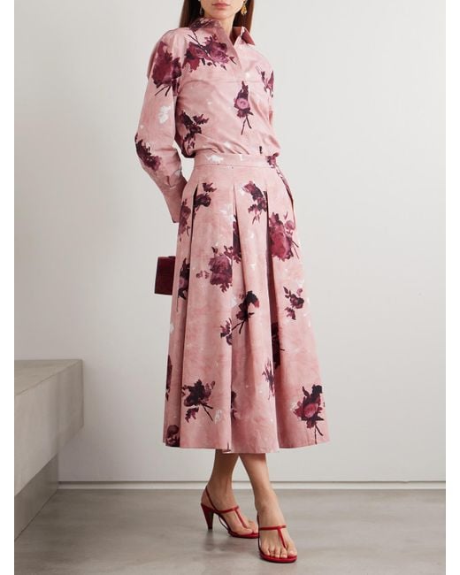 Erdem Pink Midirock Aus Baumwollpopeline Mit Blumenprint Und Falten