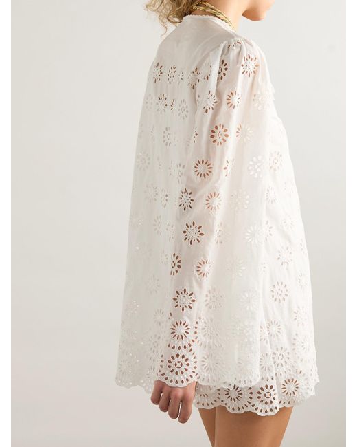 Chloé Natural Scalloped Broderie Anglaise Cotton-Blend Mini Dress