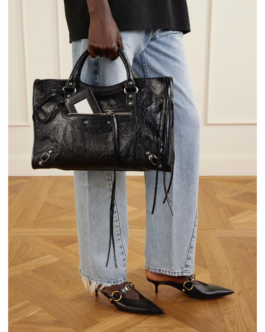 Balenciaga Black Le City Medium Crinkled-Leather Shoulder Bag