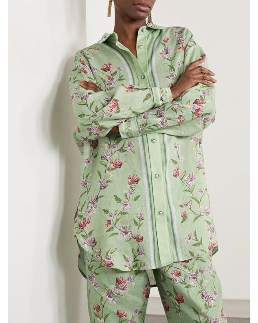 Agua Bendita Green Cecilia Honeysuckle Hemd Aus Leinen Mit Blumenprint