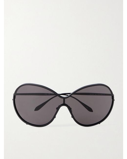 Alaïa Gray Mask Large Round-Frame Metal Sunglasses