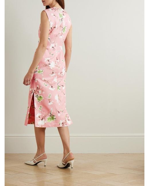 Erdem Pink Midikleid Aus Faille Aus Einer Baumwollmischung Mit Blumenprint
