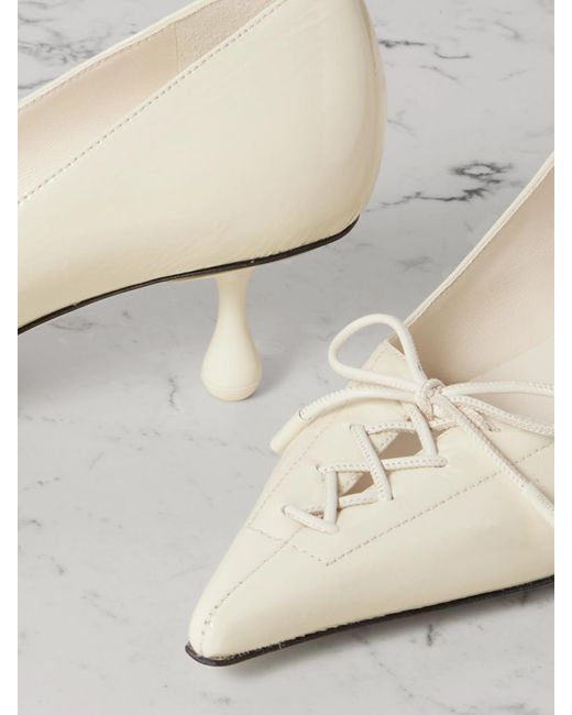 Jimmy Choo Natural Scarlett 50 Lace-Up Patent-Leather Pointed-Toe Pumps