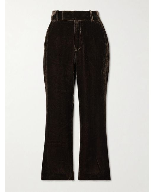 FRAME Black Cropped Velvet Flared Pants