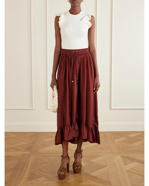 Zimmermann White Aster Frill Racer Ribbed-Knit Tank