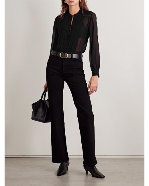 FRAME Black Seidenbluse Aus Crêpe De Chine Mit Falten Und Zierperlen