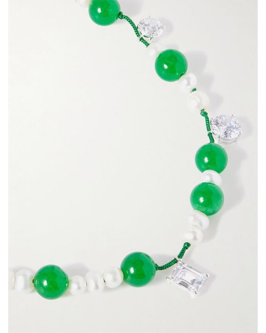 Completedworks Green Kette Aus Kordel Mit Zierperlen, Perlen, Kristallen Und Details Aus Silber