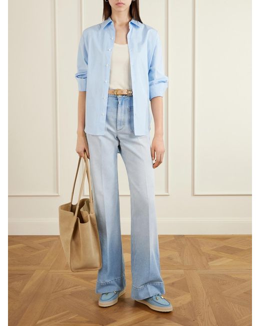 Tod's Blue Gomma Raffia-Trimmed Bow-Detailed Suede Loafers