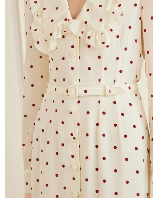 Alessandra Rich Natural Belted Polka-Dot Silk-Crepe Midi Dress
