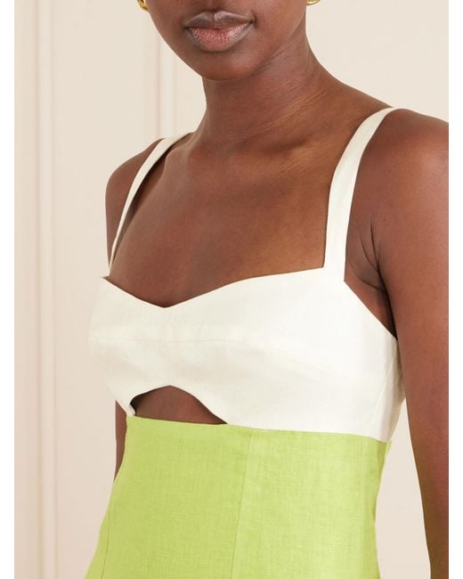Cala De La Cruz Green Nara Cutout Printed Linen Midi Dress