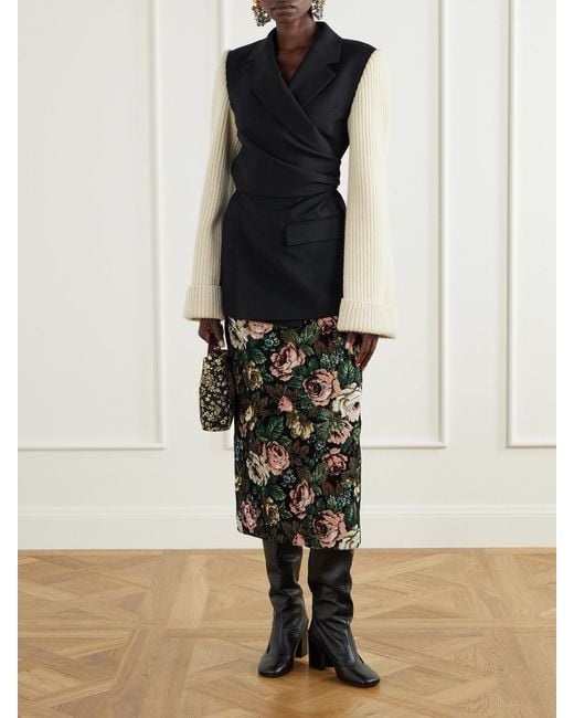 Dries Van Noten Black Ribbed Wool And Cashmere-Blend Trimmed Wool-Twill Jacket
