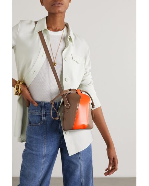 Chloé Tulip Mini Paneled Leather Bucket Bag in Orange