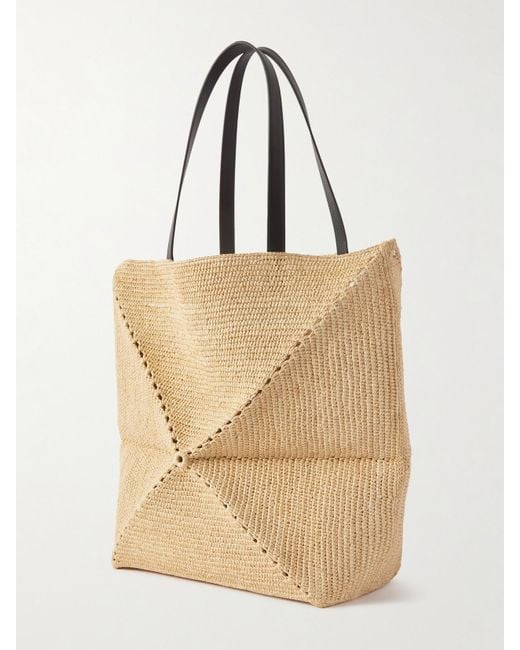 Loewe Natural Paula's Ibiza Puzzle Fold Große Tote Aus Raffiabast Mit Lederbesätzen