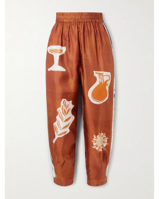 ALÉMAIS Orange Lrnce Soleil D'Amour Barrel-Hose Aus Bedrucktem Seiden-Twill