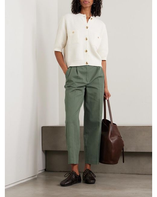 Anine Bing Green Belen Pleated Cotton-Twill Tapered Pants
