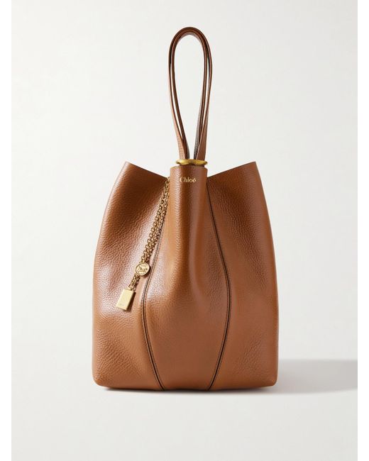 Chloé Brown Spin Embellished Textured-Leather Tote