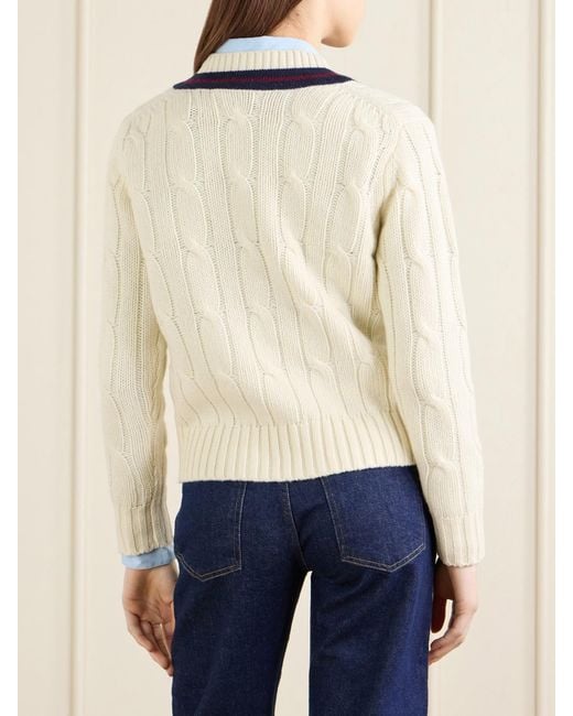 Nili Lotan Natural Fabiana Striped Cable-Knit Wool Sweater